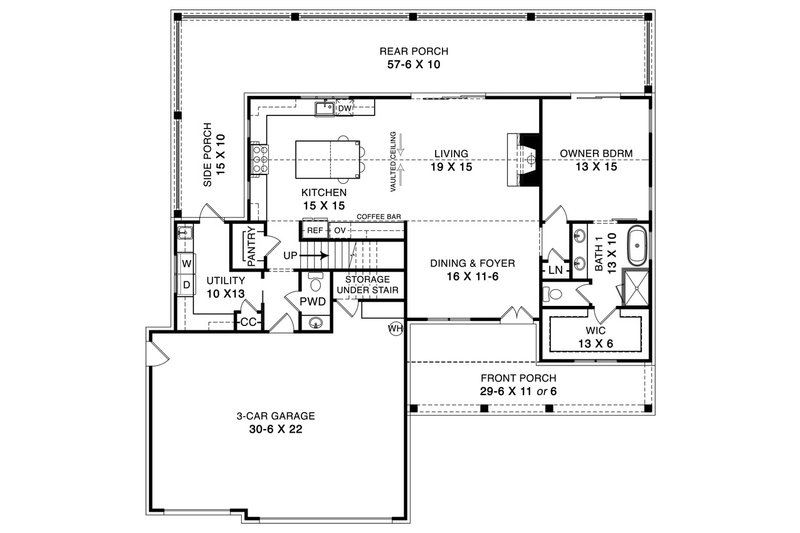 Architectural House Design - Floor Plan - Main Floor for Farmhouse House Plan #119-444 - 3 bed, 2.5 bath