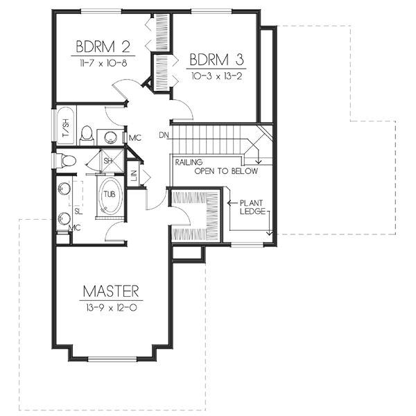 Traditional Floor Plan - Upper Floor Plan #100-448