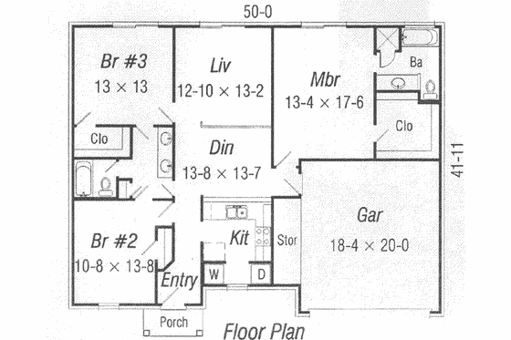 Floor Plan - Main Floor for Traditional House Plan #329-149 - 3 bed, 2 bath