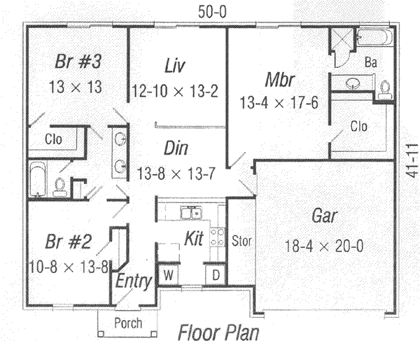 Floor Plan - Main Floor for Traditional House Plan #329-149 - 3 bed, 2 bath
