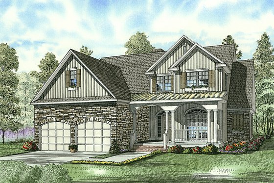 Traditional design with Craftsman details elevation rendering