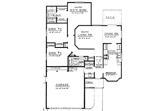 Floor Plan - Main Floor for Bungalow House Plan #303-286 - 3 bed, 2 bath