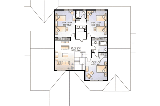 Floor Plan - Upper Floor for Bungalow House Plan #23-402 - 4 bed, 3.5 bath