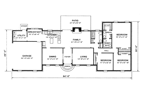 Floor Plan - Main Floor for Traditional House Plan #10-143 - 3 bed, 2 bath
