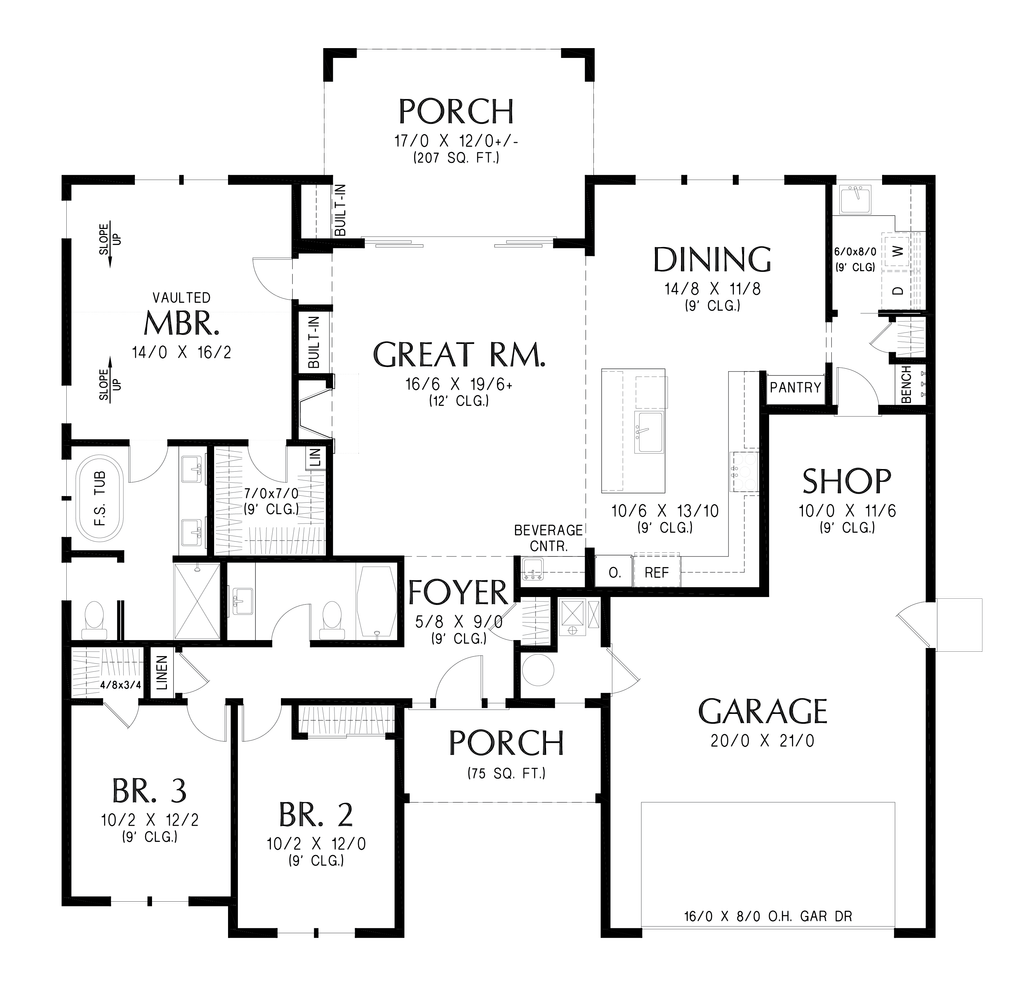 Floor Plan - Main Floor for Farmhouse House Plan #48-1222 - 3 bed, 2 bath