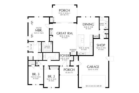 Floor Plan - Main Floor for Farmhouse House Plan #48-1222 - 3 bed, 2 bath