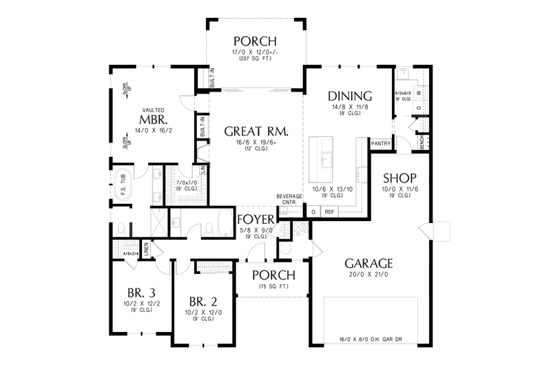 Architectural House Design - Floor Plan - Main Floor for Farmhouse House Plan #48-1222 - 3 bed, 2 bath