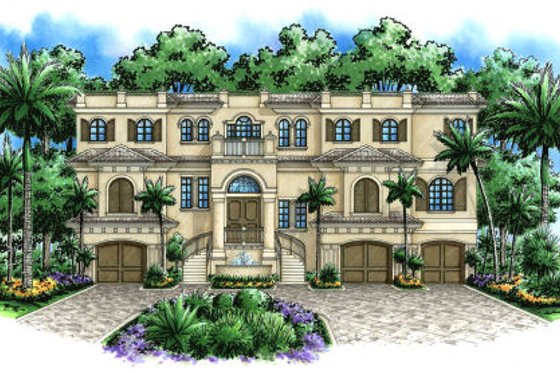Exterior - Front Elevation for Mediterranean House Plan #27-396 - 3 bed, 5 bath