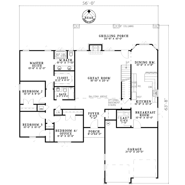 European Style House Plan - 4 Beds 2 Baths 2266 Sq/Ft Plan #17-2256 ...