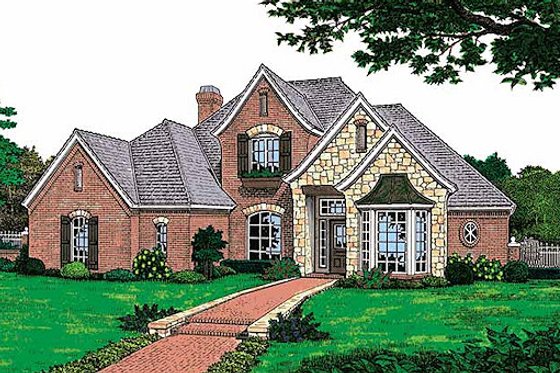 Exterior - Front Elevation for European House Plan #310-859 - 4 bed, 3.5 bath
