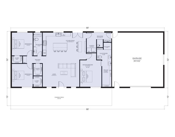 Barndominium Floor Plan - Main Floor Plan #1107-22