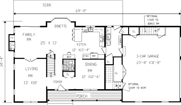 Country Floor Plan - Main Floor Plan #3-224