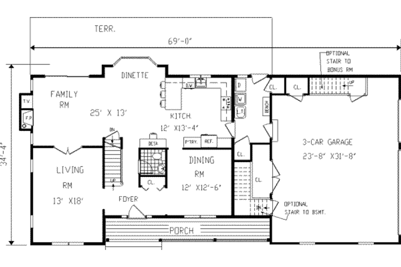 Dream House Plan - Floor Plan - Main Floor for Country House Plan #3-224 - 4 bed, 2.5 bath