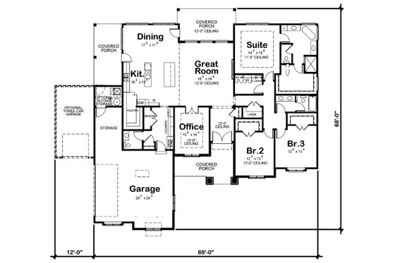 Floor Plan - Main Floor for Craftsman House Plan #20-2494 - 3 bed, 2.5 bath