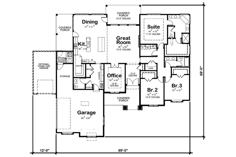 Home Plan - Floor Plan - Main Floor for Craftsman House Plan #20-2494 - 3 bed, 2.5 bath