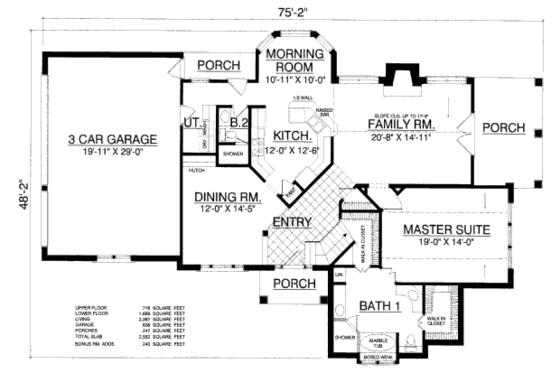 Floor Plan - Main Floor for European House Plan #40-426 - 4 bed, 3 bath