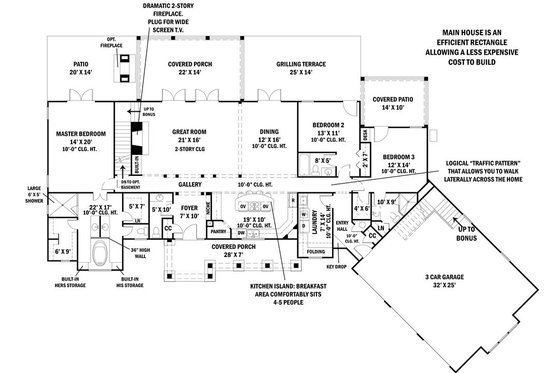 Floor Plan - Main Floor for Craftsman House Plan #119-367 - 3 bed, 3.5 bath