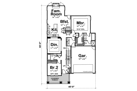 Floor Plan - Main Floor for Craftsman House Plan #20-1235 - 4 bed, 3 bath