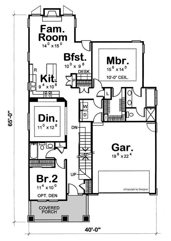 Floor Plan - Main Floor for Craftsman House Plan #20-1235 - 4 bed, 3 bath