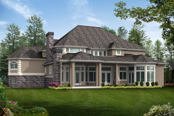Exterior - Rear Elevation for European House Plan #132-214 - 4 bed, 3.5 bath