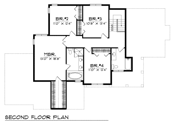 Traditional Floor Plan - Upper Floor Plan #70-374