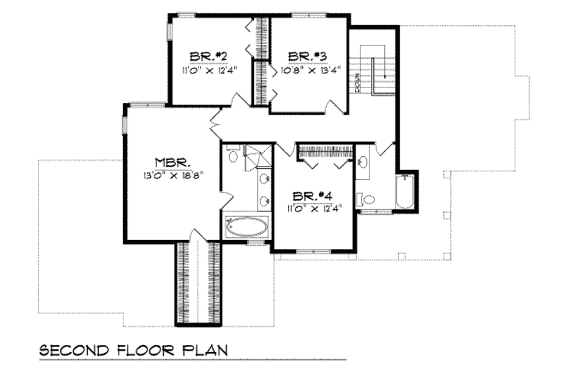 House Blueprint - Floor Plan - Upper Floor for Traditional House Plan #70-374 - 4 bed, 2.5 bath