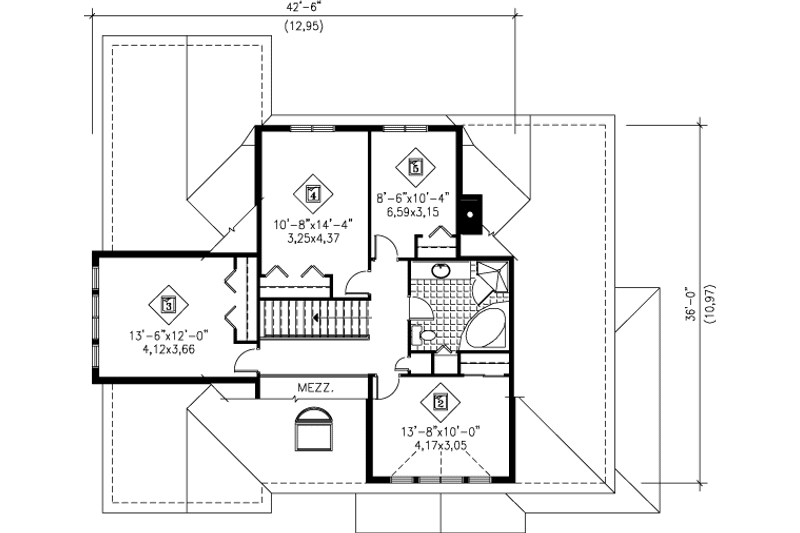 Architectural House Design - Floor Plan - Upper Floor for European House Plan #25-2136 - 5 bed, 2.5 bath