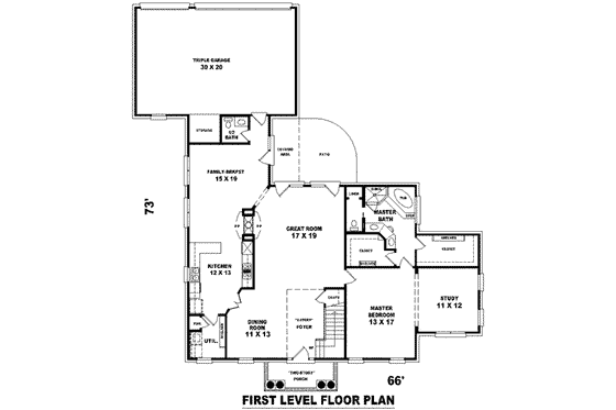 Floor Plan - Main Floor for Classical House Plan #81-1018 - 4 bed, 3.5 bath