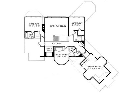 Floor Plan - Upper Floor for European House Plan #413-109 - 4 bed, 4 bath