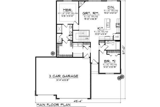 Floor Plan - Main Floor for Ranch House Plan #70-1020 - 2 bed, 2 bath