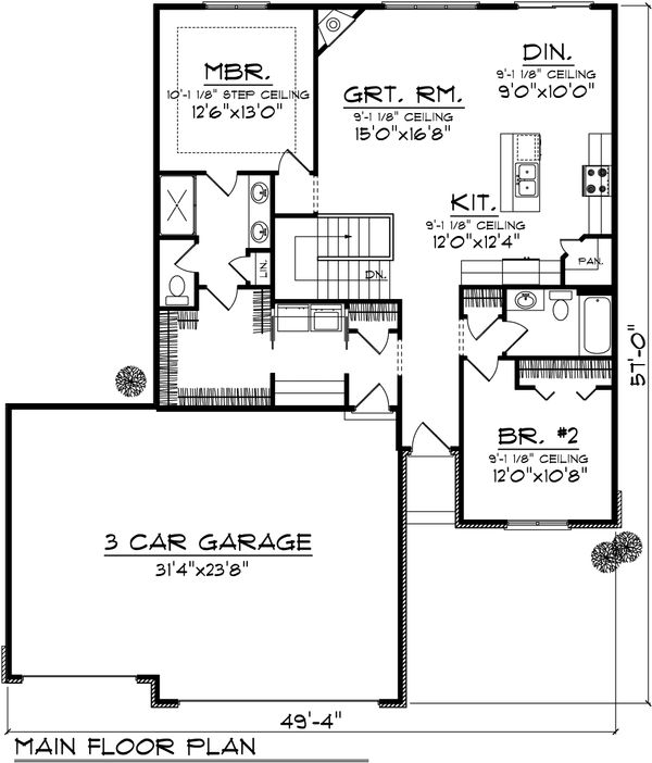 Home Plan - Ranch Floor Plan - Main Floor Plan #70-1020