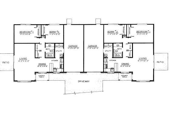 Floor Plan - Main Floor for Ranch House Plan #303-163 - 2 bed, 1 bath