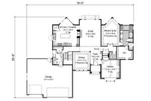 Floor Plan - Main Floor for European House Plan #51-176 - 3 bed, 3.5 bath
