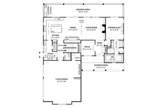 Floor Plan - Main Floor for Traditional House Plan #119-438 - 3 bed, 2.5 bath