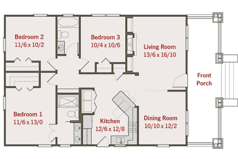Architectural House Design - Floor Plan - Main Floor for Craftsman House Plan #461-4 - 3 bed, 2 bath