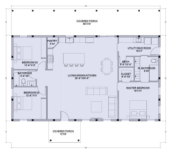 Barndominium Floor Plan - Main Floor Plan #1107-34