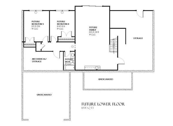 Ranch Floor Plan - Lower Floor Plan #901-63