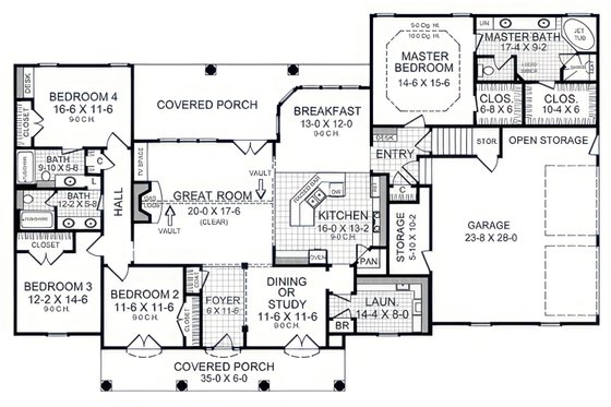 Floor Plan - Main Floor for Country House Plan #21-631 - 4 bed, 3.5 bath