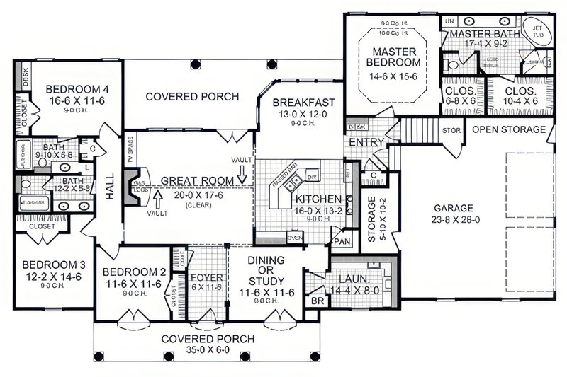 Architectural House Design - Floor Plan - Main Floor for Country House Plan #21-631 - 4 bed, 3.5 bath