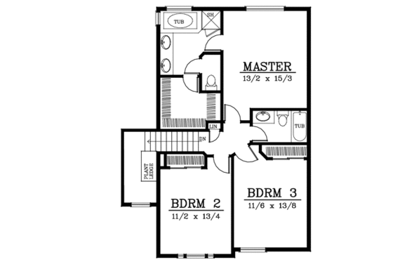 Floor Plan - Upper Floor for Traditional House Plan #101-211 - 3 bed, 3 bath