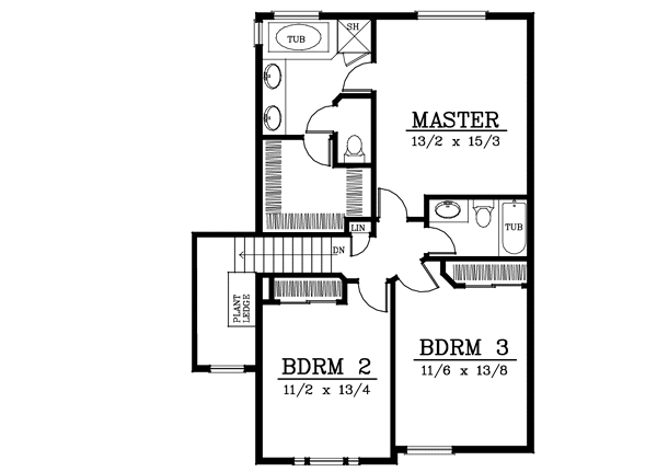 Traditional Floor Plan - Upper Floor Plan #101-211
