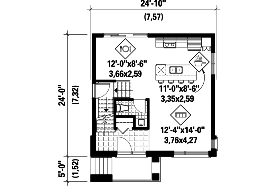 Floor Plan - Main Floor for Contemporary House Plan #25-4511 - 3 bed, 1 bath