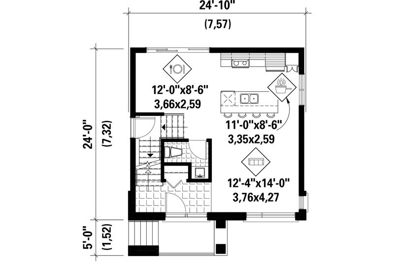 House Design - Floor Plan - Main Floor for Contemporary House Plan #25-4511 - 3 bed, 1 bath