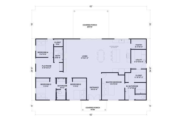 Barndominium Floor Plan - Main Floor Plan #1107-39