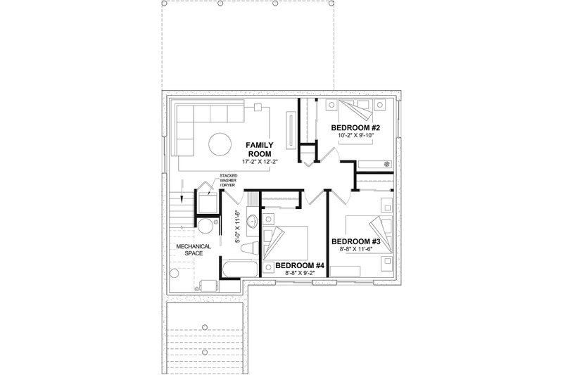 House Blueprint - Floor Plan - Lower Floor for Cabin House Plan #23-2857 - 4 bed, 2.5 bath