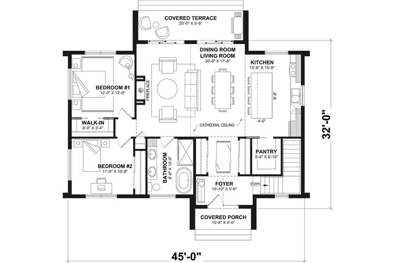 Home Plan - Floor Plan - Main Floor for Modern House Plan #23-2886 - 2 bed, 1 bath