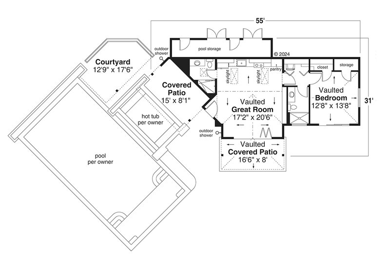 House Design - Floor Plan - Main Floor for Traditional House Plan #124-1381 - 1 bed, 2 bath