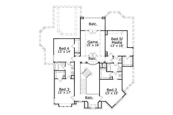 Floor Plan - Upper Floor for European House Plan #411-101 - 5 bed, 3.5 bath