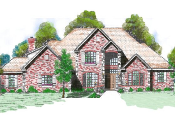 Exterior - Front Elevation for European House Plan #52-223 - 4 bed, 3.5 bath