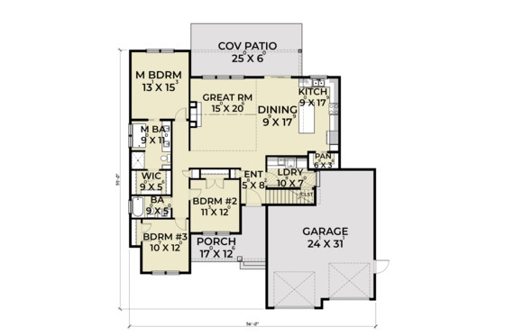 Floor Plan - Main Floor for Farmhouse House Plan #1070-21 - 3 bed, 2 bath